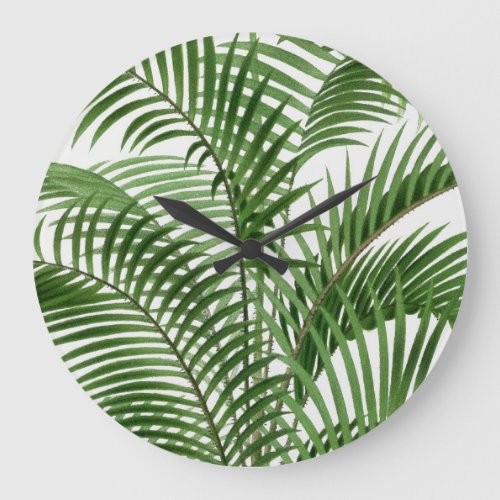 Tropical Greenery Watercolor Palm Tree Leaves   Large Clock