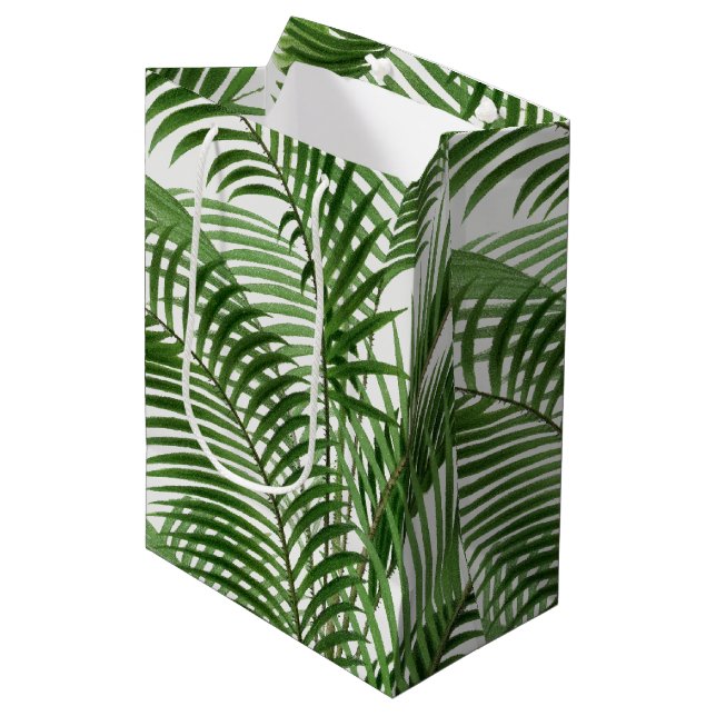 Tropical Greenery Watercolor Palm Tree Leaves   Medium Gift Bag (Front Angled)
