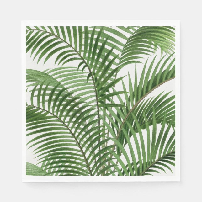 Tropical Greenery Watercolor Palm Tree Leaves  Napkins (Front)