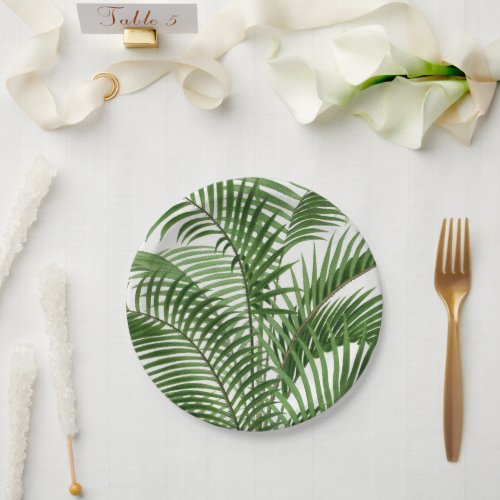 Tropical Greenery Watercolor Palm Tree Leaves Paper Plates