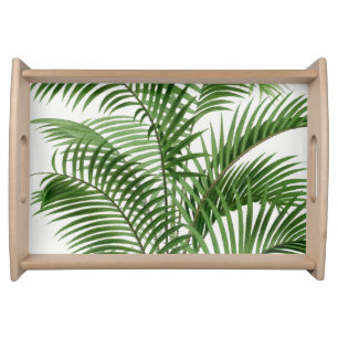 Tropical Greenery Watercolor Palm Tree Leaves Serving Tray