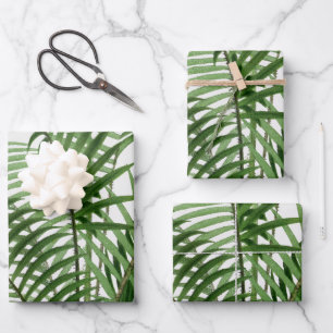 Tropical Greenery Watercolor Palm Tree Leaves Wrapping Paper Sheets