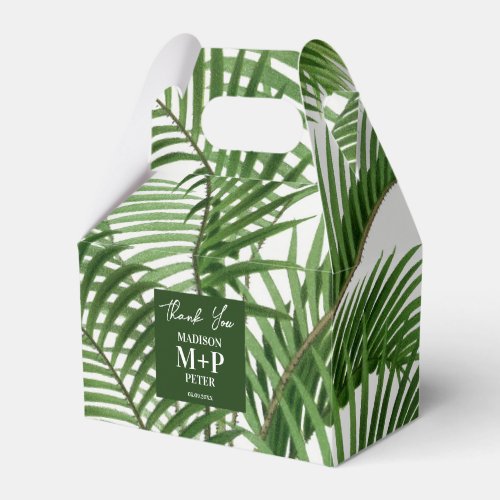 Tropical Greenery Watercolor Palm Tree Monogrammed Favor Boxes