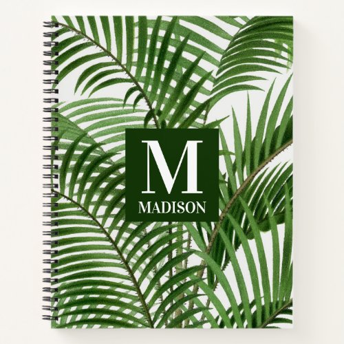 Tropical Greenery Watercolor Palm Tree Monogrammed Notebook