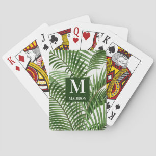 Tropical Greenery Watercolor Palm Tree Monogrammed Poker Cards