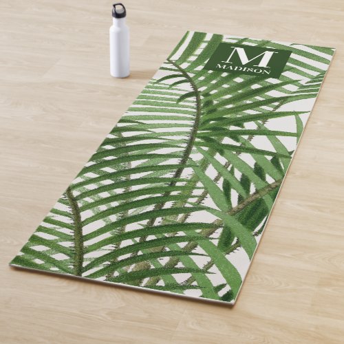 Tropical Greenery Watercolor Palm Tree Monogrammed Yoga Mat