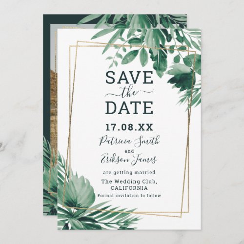 Tropical greenery watercolor photo save the date