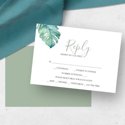Tropical Greenery Watercolor Reply RSVP Cards