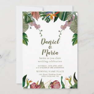 Tropical Greenery Watercolor Wedding Invitation