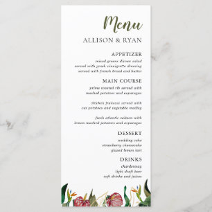 Tropical Greenery Watercolor Wedding Menu