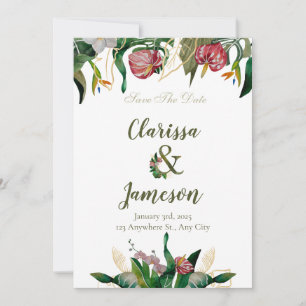 Tropical Greenery Watercolor Wedding Photo Save The Date