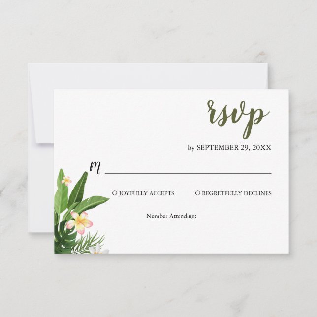 Tropical Greenery Watercolor Wedding  RSVP Card (Front)