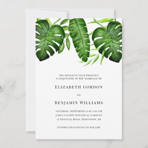 Tropical Greenery Wedding Botanical Monstera Leave Invitation