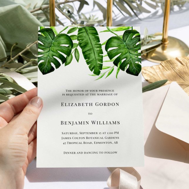 Tropical Greenery Wedding Botanical Monstera Leave Invitation (Creator Uploaded)