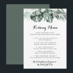 Tropical Greenery Wedding Kissing Menu Game Card<br><div class="desc">This tropical greenery wedding kissing menu game card is perfect for a rustic wedding reception. The design features green palm leaves bouquets with white lovely flowers.</div>