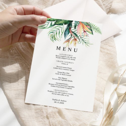 Tropical Greenery Wedding Menu Card