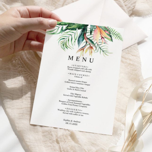 Tropical Greenery Wedding Menu Card (Creator Uploaded)