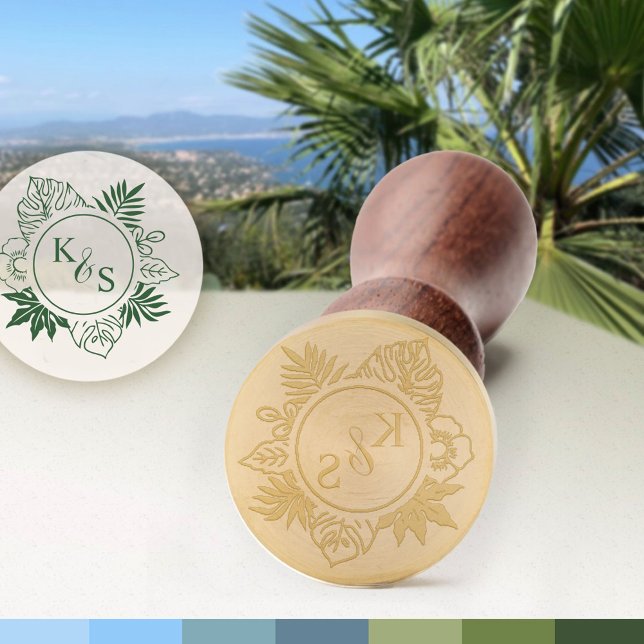 Tropical Greenery Wedding Monogram Wedding Logo Wax Seal Stamp (Creator Uploaded)