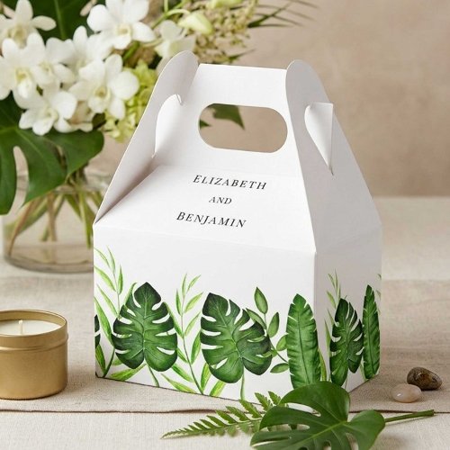 Tropical Greenery Wedding Monstera Leaves Elegant Favor Boxes