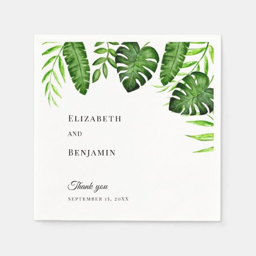 Tropical Greenery Wedding Monstera Leaves Elegant Napkins