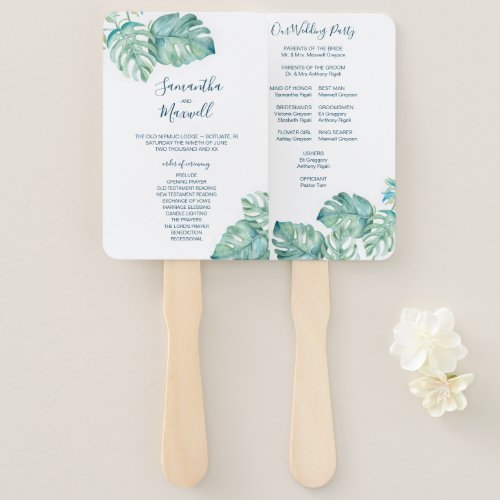 Tropical Greenery Wedding Program Fan