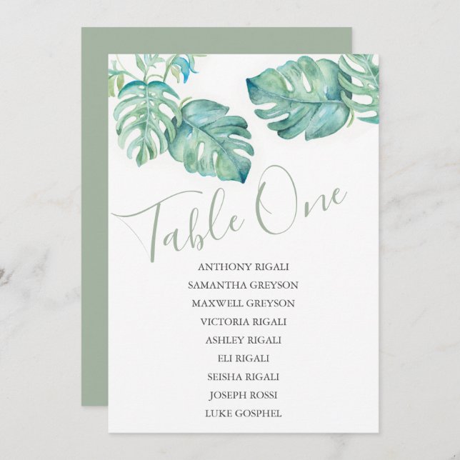 Tropical Greenery Wedding Seating Chart Invitation (Front/Back)
