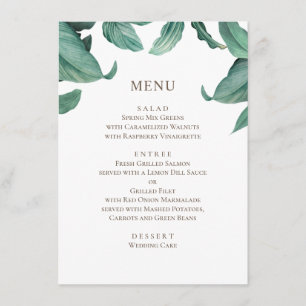 Tropical greenery wedding. Watercolor botanical Menu