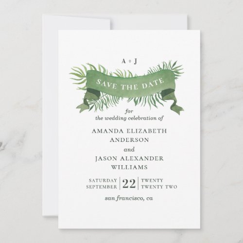 Tropical greenery wedding Watercolor foliage Save Save The Date