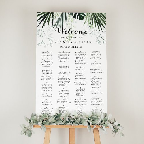 Tropical Greenery White Alphabetical Seating Chart