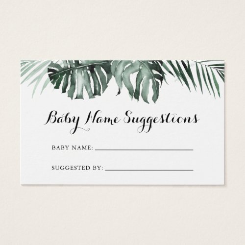 Tropical Greenery White Baby Name Suggestions Card
