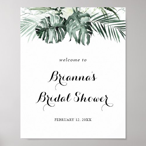 Tropical Greenery White Bridal Shower Welcome Poster