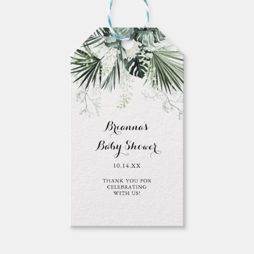 Tropical Greenery White Floral Baby Shower Gift Tags