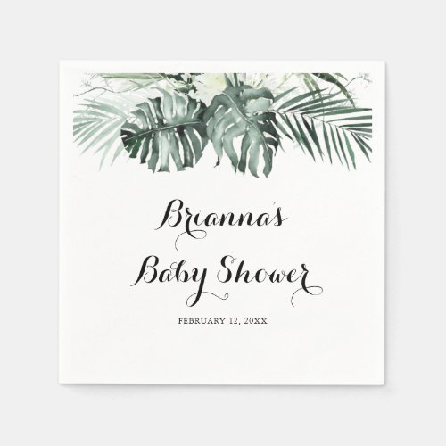 Tropical Greenery White Floral Baby Shower Napkins