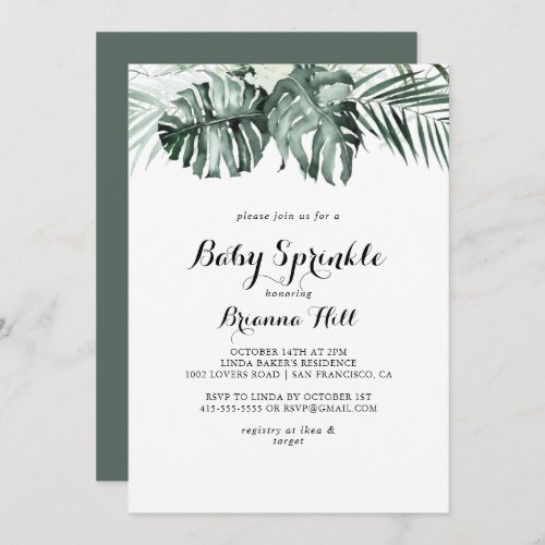 Tropical Greenery White Floral Baby Sprinkle Invitation