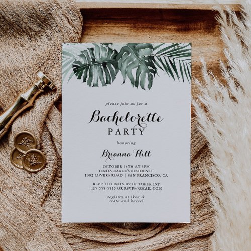 Tropical Greenery White Floral Bachelorette Party Invitation