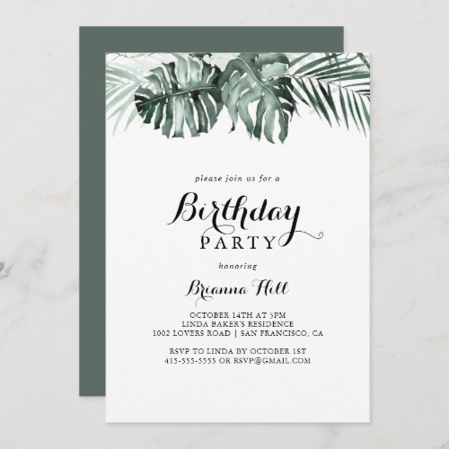 Tropical Greenery White Floral Birthday Party Invitation