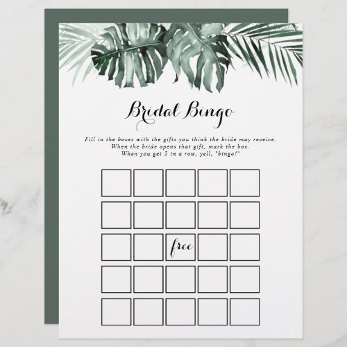 Tropical Greenery White Floral Bridal Bingo Game