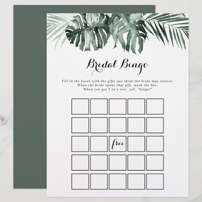 Tropical Greenery White Floral Bridal Bingo Game (Front/Back)