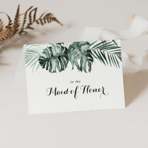 Tropical Greenery White Floral Bridal Party  Letterpress Thank You Card