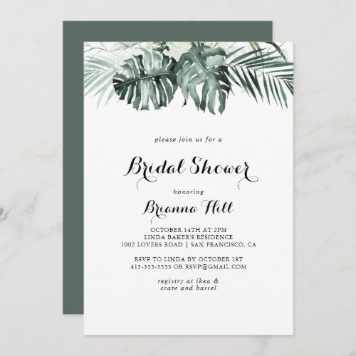 Tropical Greenery White Floral Bridal Shower Invitation