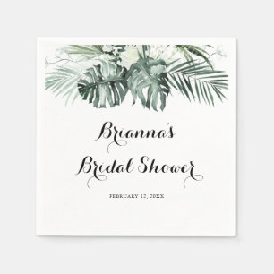 Tropical Greenery White Floral Bridal Shower Napkins