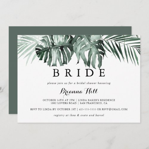 Tropical Greenery White Floral Bride Bridal Shower Invitation