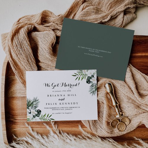 Tropical Greenery White Floral Elopement Announcement