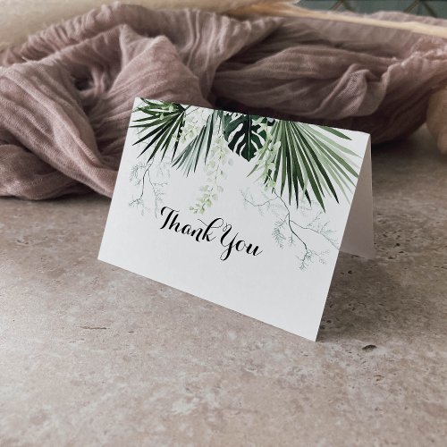 Tropical Greenery White Floral Folded Wedding  Thank You Card
