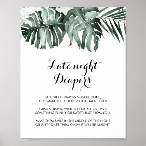 Tropical Greenery White Floral Late Night Diaper  Poster