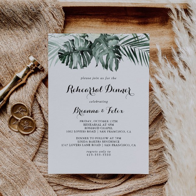 Tropical Greenery White Floral Rehearsal Dinner Invitation (Creator Uploaded)