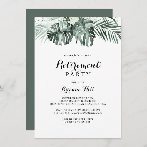 Tropical Greenery White Floral Retirement Party Invitation