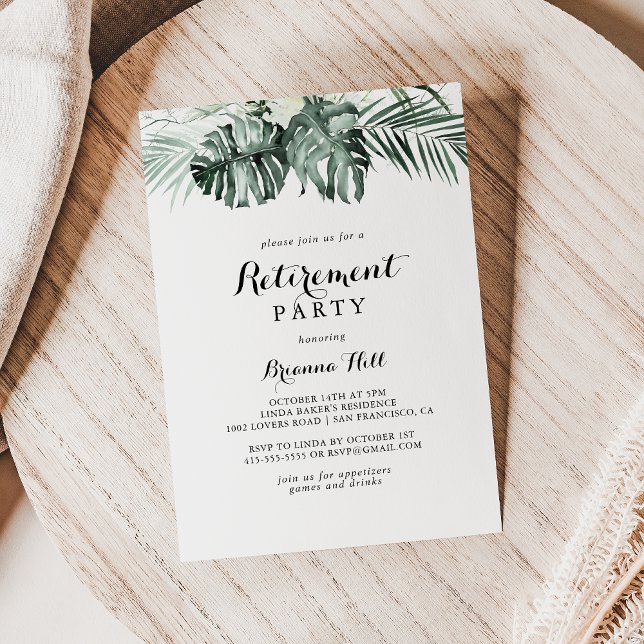 Tropical Greenery White Floral Retirement Party Invitation (Creator Uploaded)