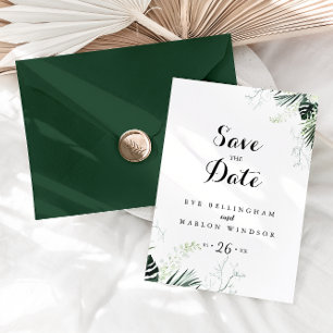 Tropical Greenery White Floral Save the Date Postcard