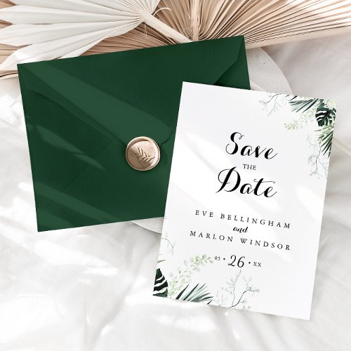 Tropical Greenery White Floral Save the Date  Postcard
